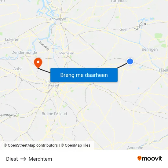 Diest to Merchtem map