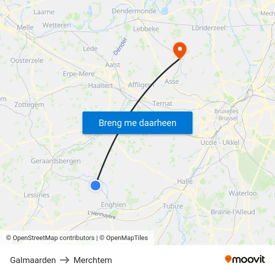 Galmaarden to Merchtem map