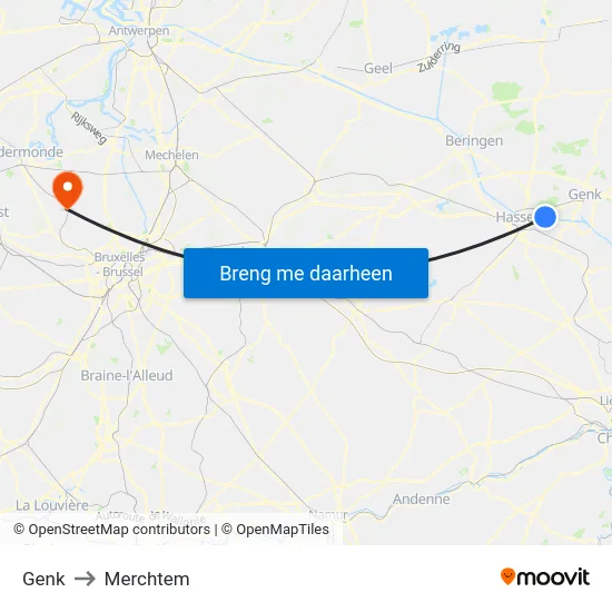 Genk to Merchtem map