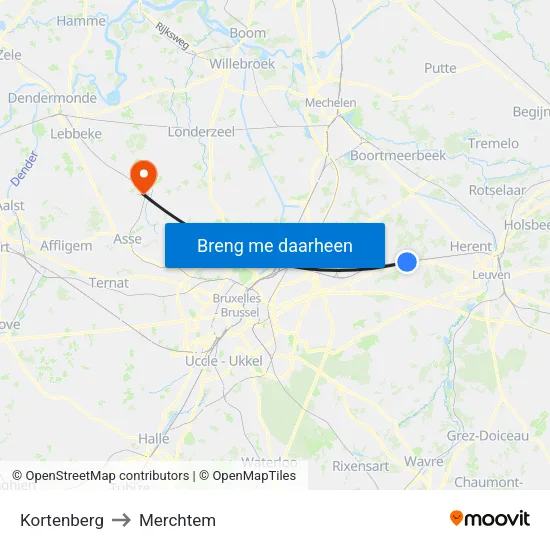 Kortenberg to Merchtem map