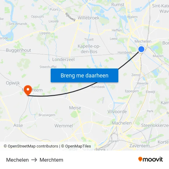 Mechelen to Merchtem map
