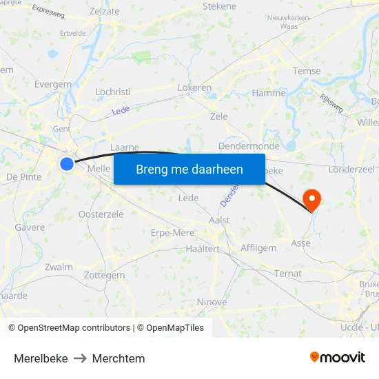 Merelbeke to Merchtem map