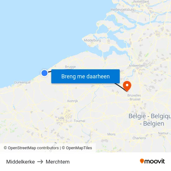 Middelkerke to Merchtem map