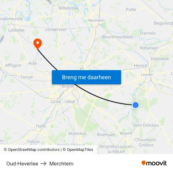 Oud-Heverlee to Merchtem map