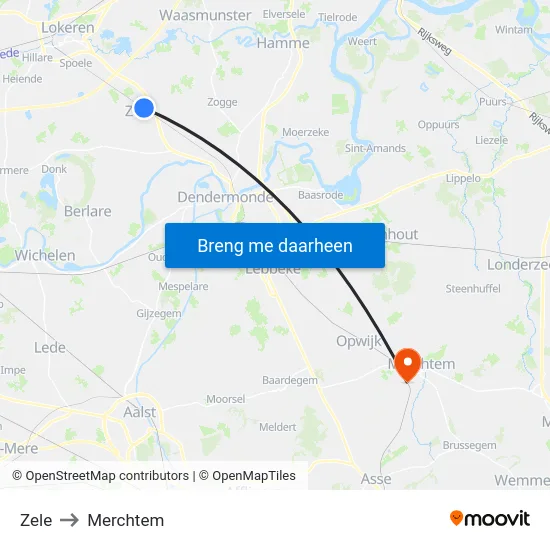 Zele to Merchtem map