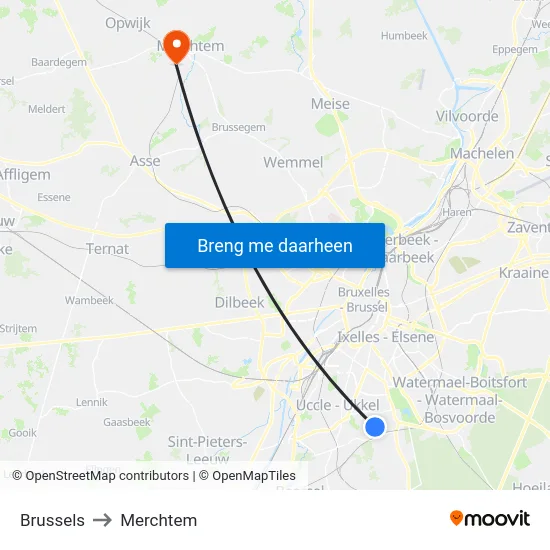 Brussels to Merchtem map