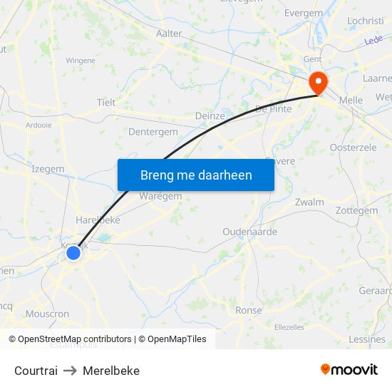 Courtrai to Merelbeke map