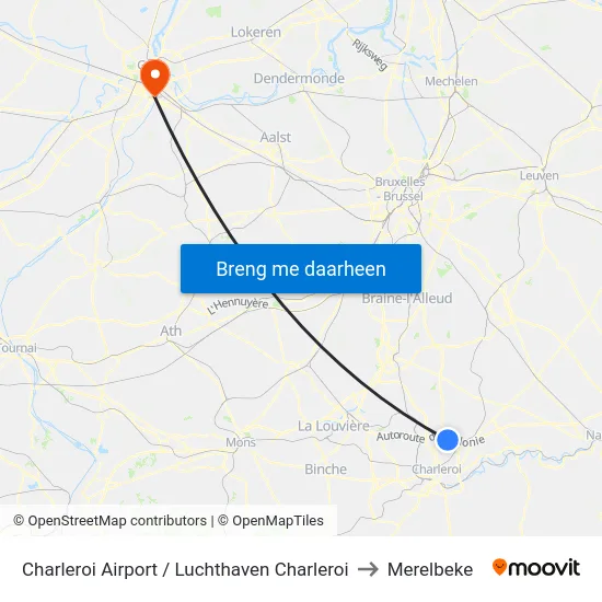 Charleroi Airport / Luchthaven Charleroi to Merelbeke map