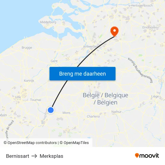 Bernissart to Merksplas map