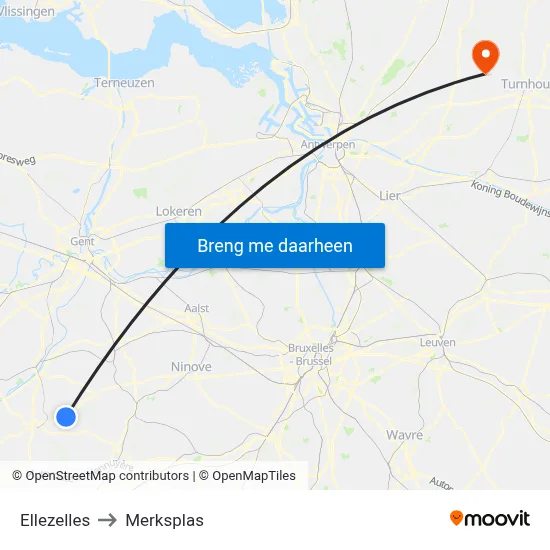 Ellezelles to Merksplas map