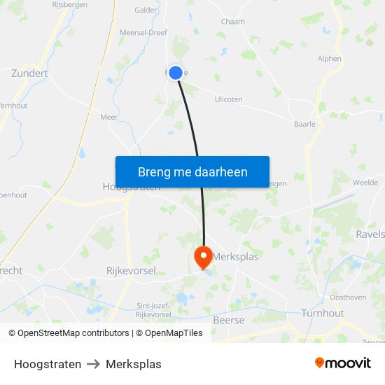 Hoogstraten to Merksplas map