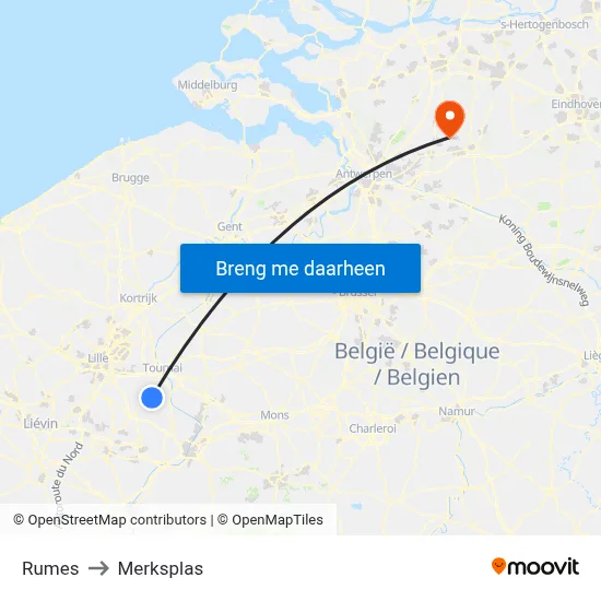 Rumes to Merksplas map