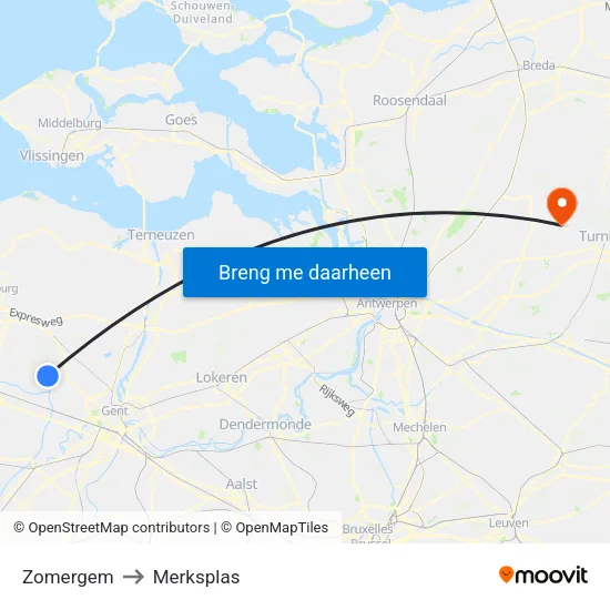 Zomergem to Merksplas map