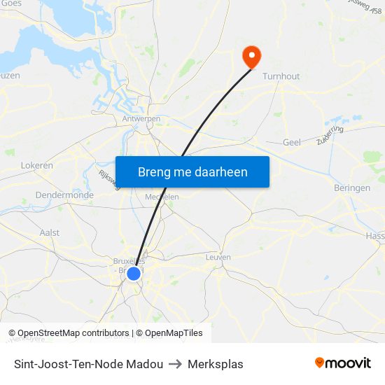 Sint-Joost-Ten-Node Madou to Merksplas map