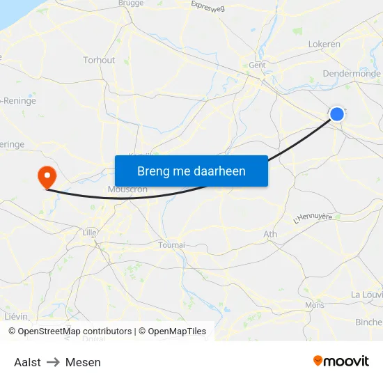 Aalst to Mesen map