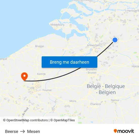 Beerse to Mesen map