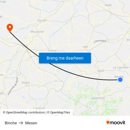 Binche to Mesen map