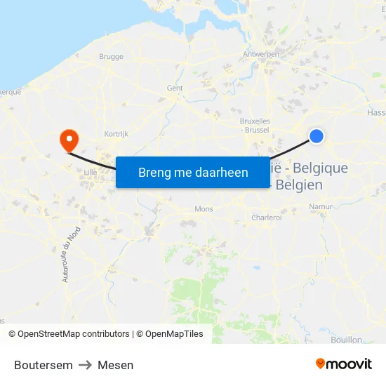 Boutersem to Mesen map