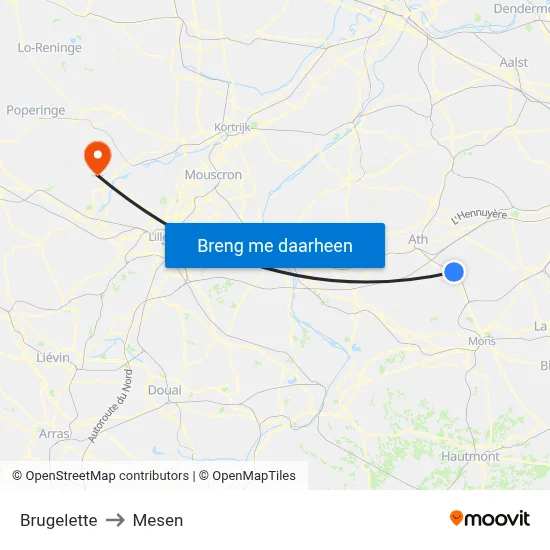 Brugelette to Mesen map