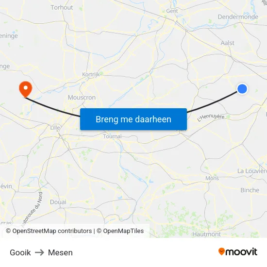 Gooik to Mesen map
