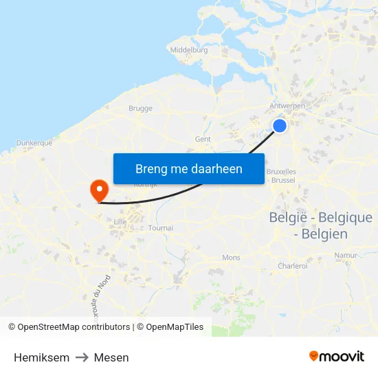 Hemiksem to Mesen map