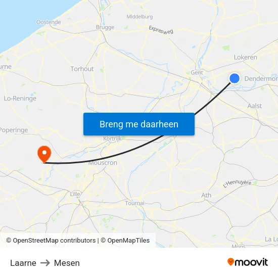 Laarne to Mesen map