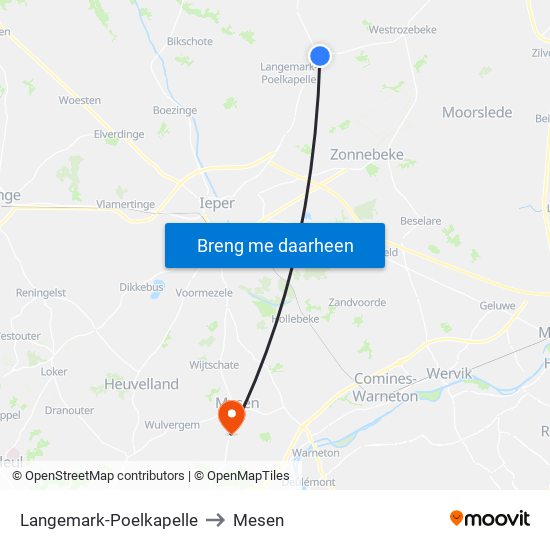 Langemark-Poelkapelle to Mesen map