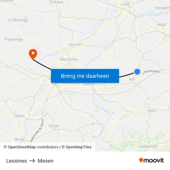 Lessines to Mesen map