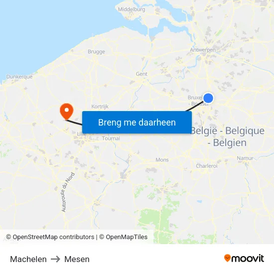 Machelen to Mesen map