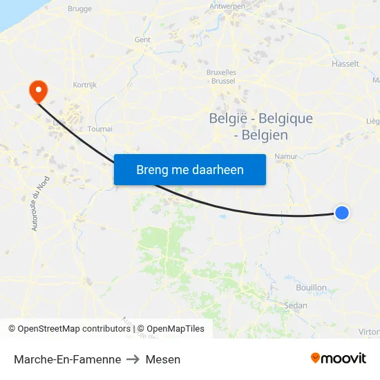 Marche-En-Famenne to Mesen map
