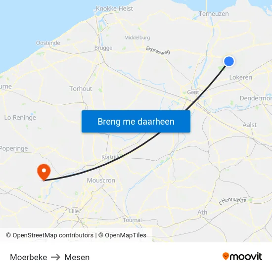 Moerbeke to Mesen map