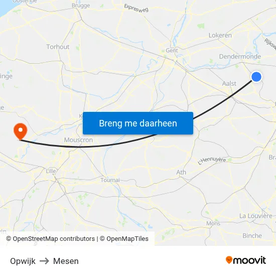 Opwijk to Mesen map