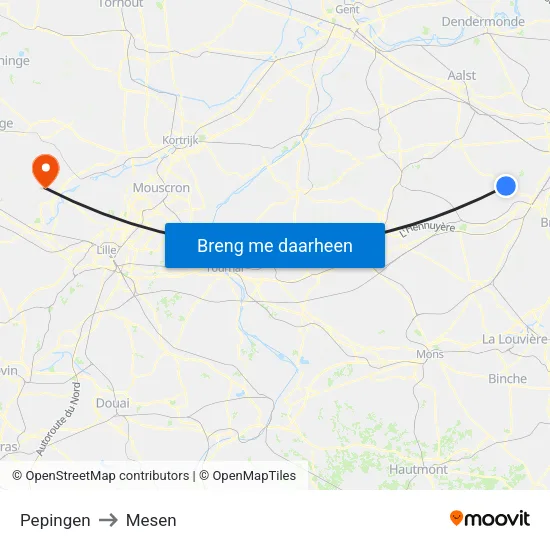 Pepingen to Mesen map