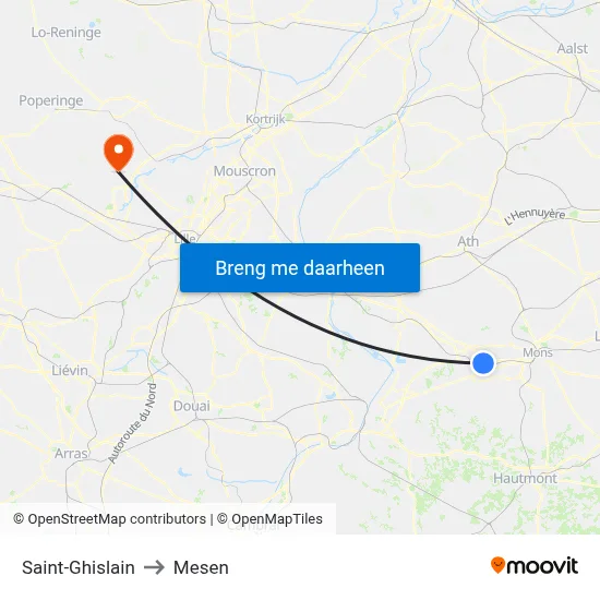 Saint-Ghislain to Mesen map