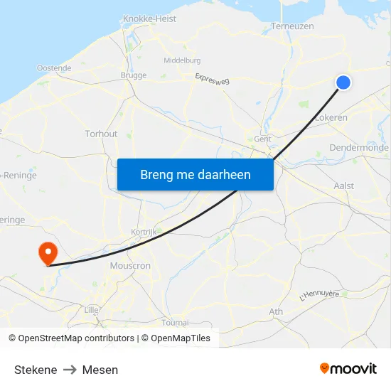 Stekene to Mesen map