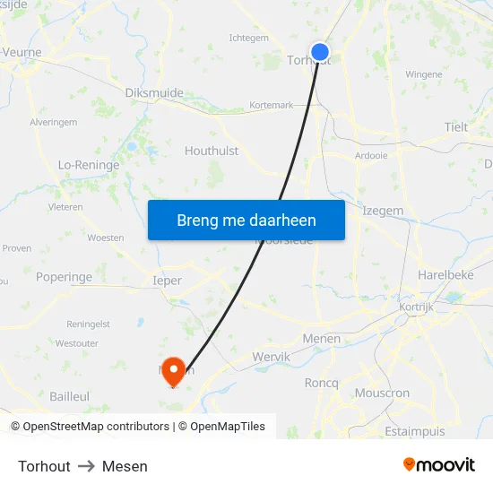 Torhout to Mesen map