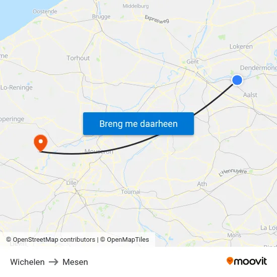 Wichelen to Mesen map