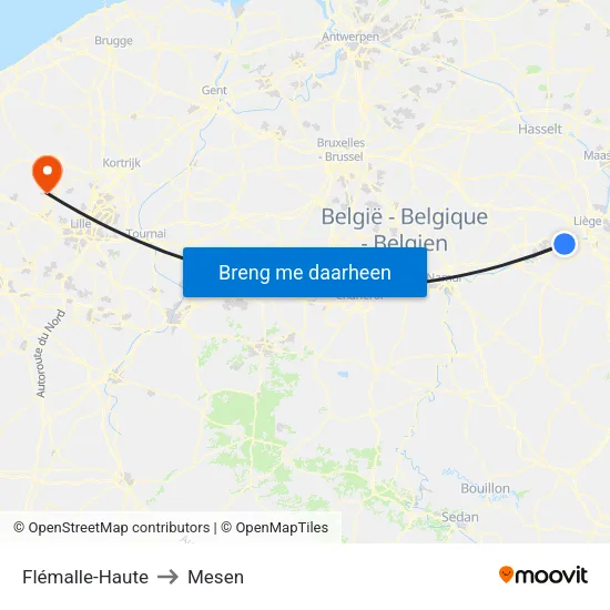 Flémalle-Haute to Mesen map