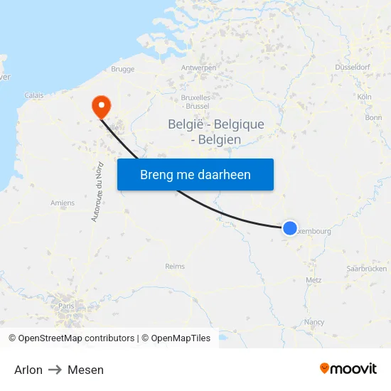 Arlon to Mesen map