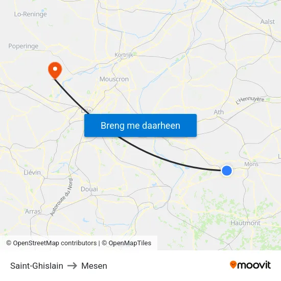 Saint-Ghislain to Mesen map