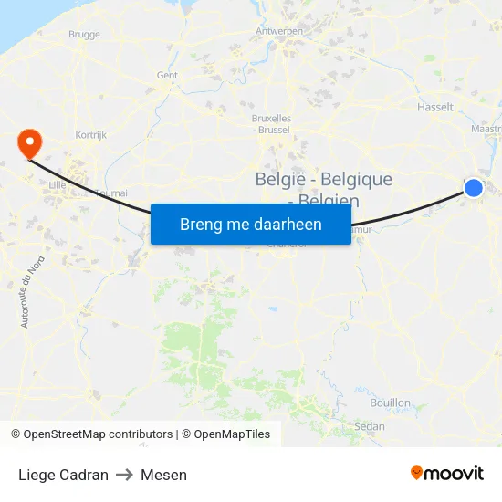 Liege Cadran to Mesen map