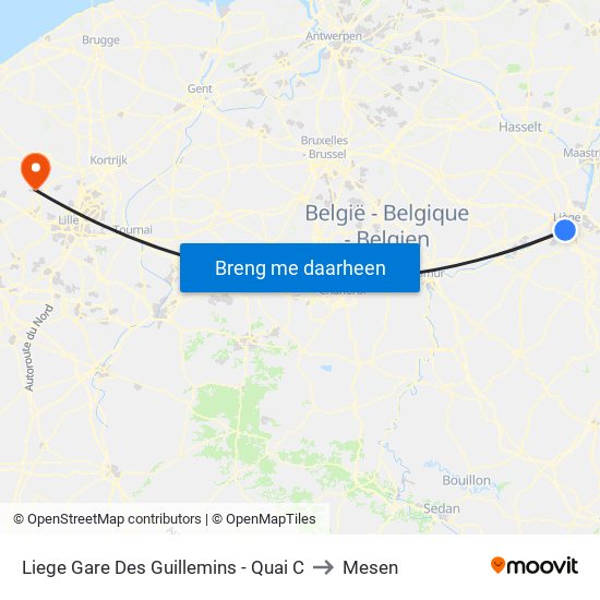 Liege Gare Des Guillemins - Quai C to Mesen map