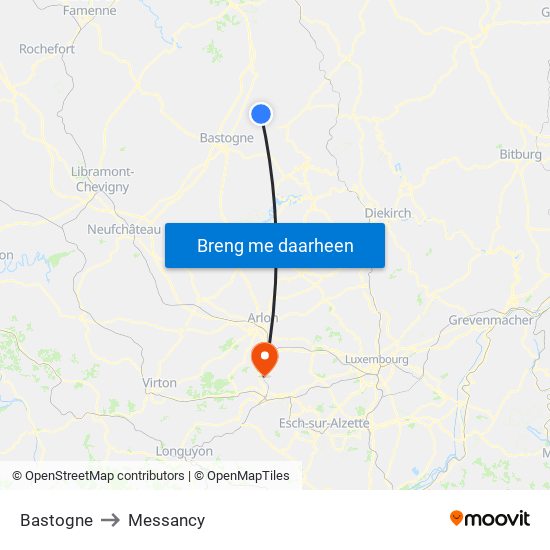 Bastogne to Messancy map