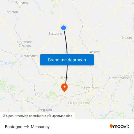 Bastogne to Messancy map