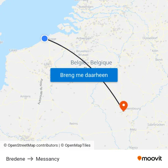 Bredene to Messancy map