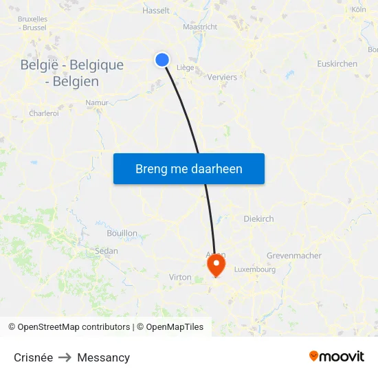 Crisnée to Messancy map