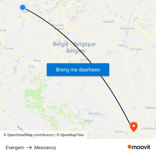 Evergem to Messancy map