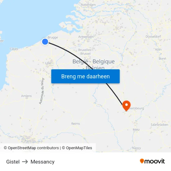 Gistel to Messancy map