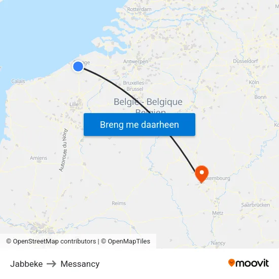 Jabbeke to Messancy map
