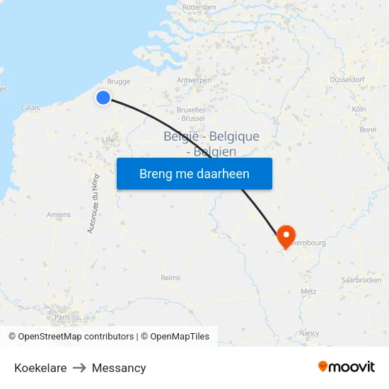 Koekelare to Messancy map